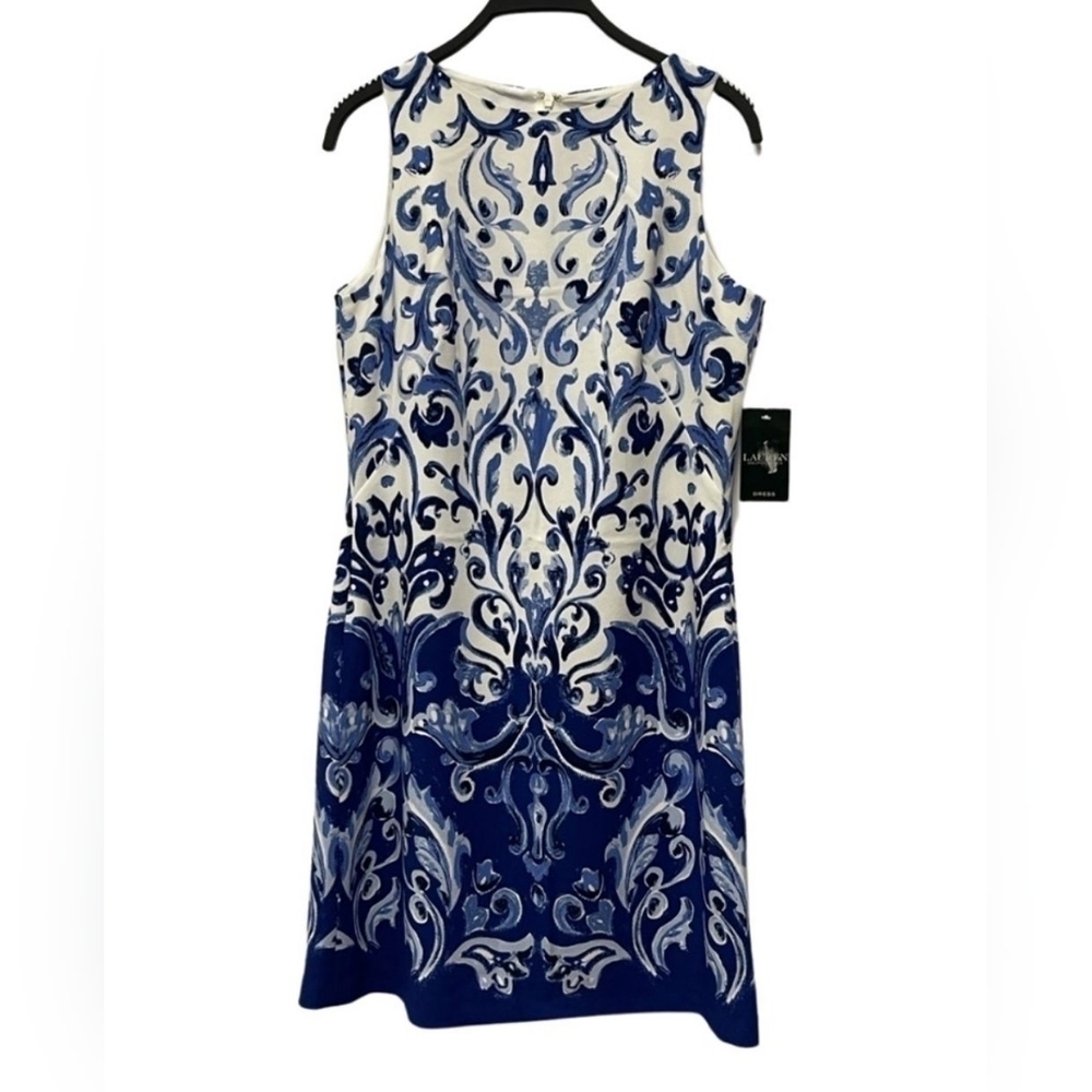 SIZE 10 | LAUREN | By Ralph Lauren | Women’s Printed Blue | Crew Neck Dress - Picture 2 of 2